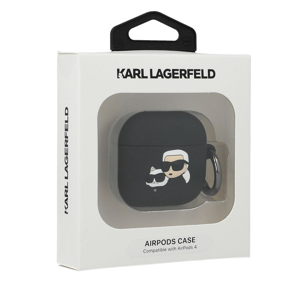 Oryginalne ekskluzywne etui od marki Karl Lagerfeld z kolekcji Silicone Choupette Head 3D dla Apple AirPods 4, czarne